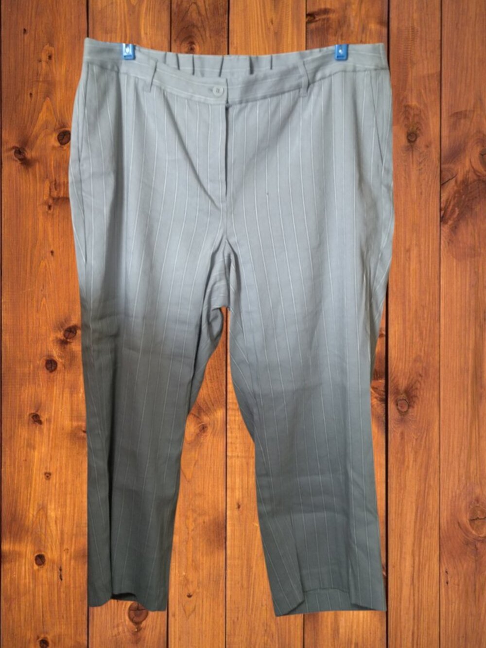 J. Jill Linen Stretch Gray Striped Ankle Pants Size 20 Partial Elastic Waist